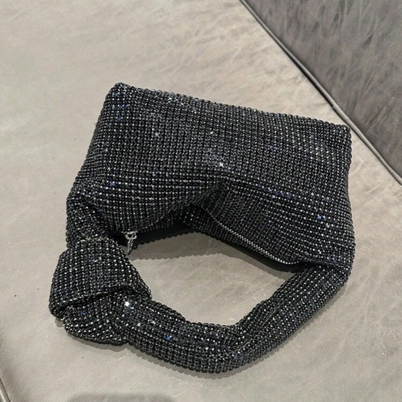 Black Rhinstone Knotted Handle Sparkle Shoulder Bag - Picture 4 of 11